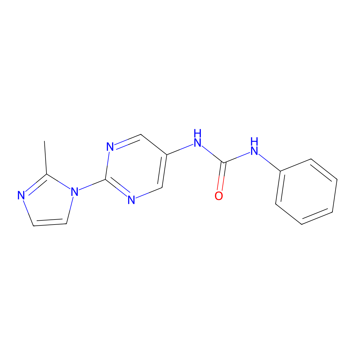 1-(2-(2-methyl-1H-imidazol-1-yl)pyrimidin-5-yl)-3-phenylurea molecular structure, CAS 1421457-48-8