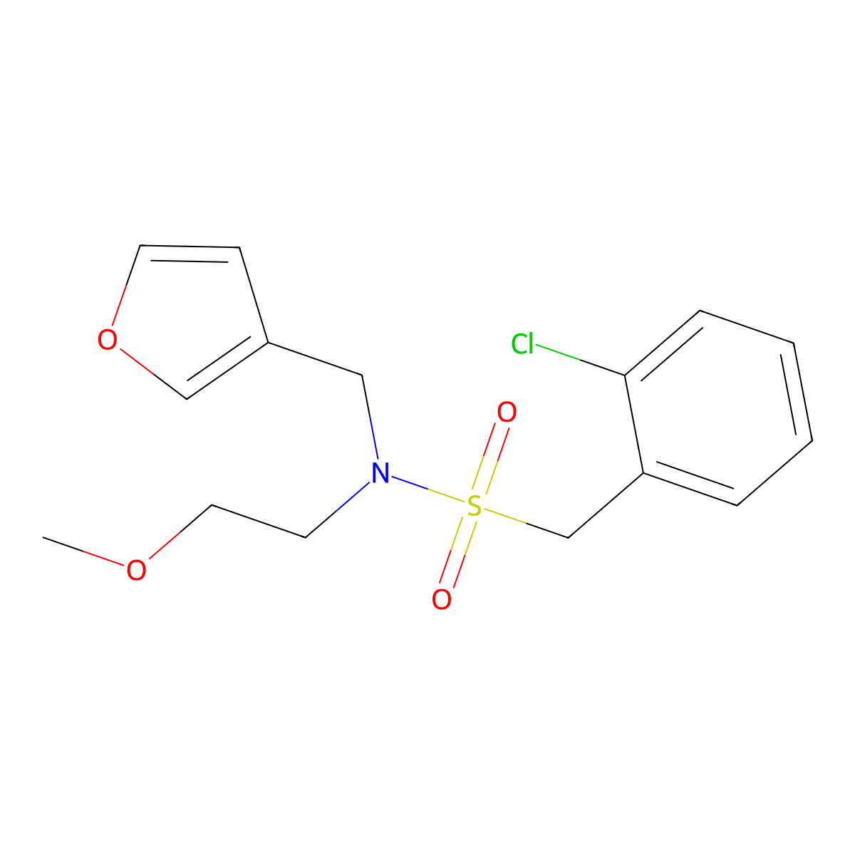 1-(2-chlorophenyl)-N-(furan-3-ylmethyl)-N-(2-methoxyethyl)methanesulfonamide molecular structure, CAS 1421457-54-6
