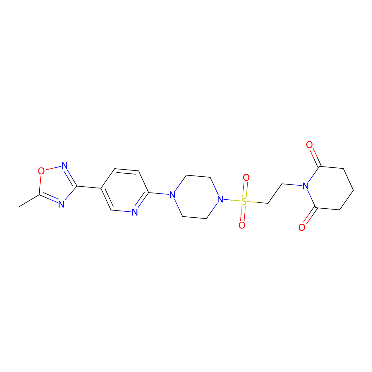 1-(2-((4-(5-(5-Methyl-1,2,4-oxadiazol-3-yl)pyridin-2-yl)piperazin-1-yl)sulfonyl)ethyl)piperidine-2,6-dione molecular structure, CAS 1421457-56-8