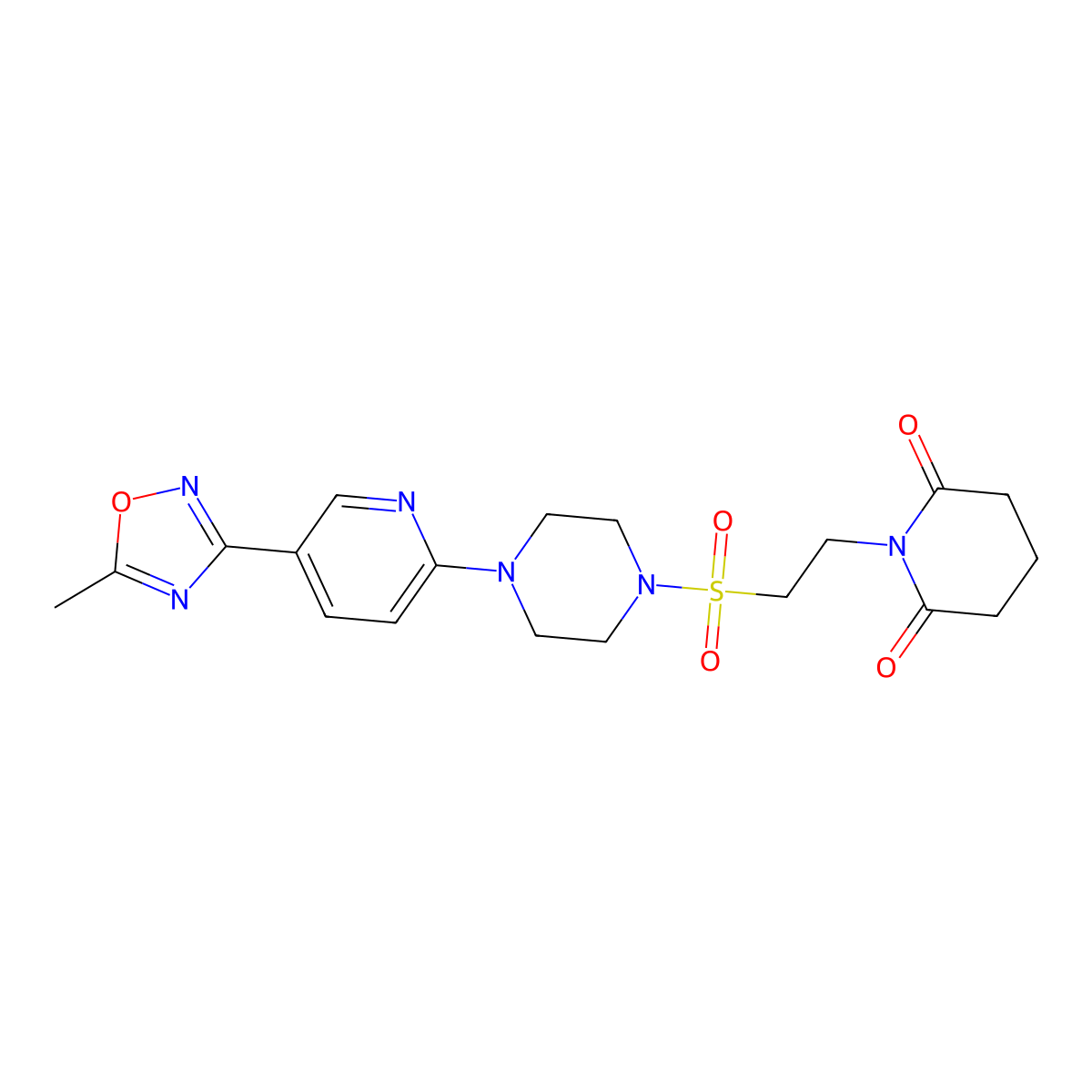 1-(2-((4-(5-(5-Methyl-1,2,4-oxadiazol-3-yl)pyridin-2-yl)piperazin-1-yl)sulfonyl)ethyl)piperidine-2,6-dione molecular structure, CAS 1421457-56-8