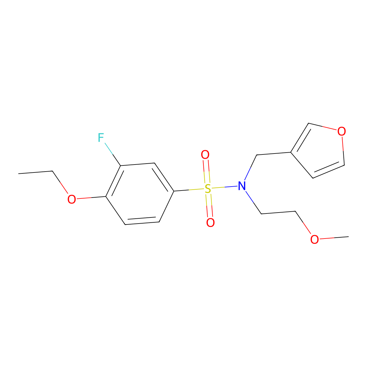 4-ethoxy-3-fluoro-N-(furan-3-ylmethyl)-N-(2-methoxyethyl)benzenesulfonamide molecular structure, CAS 1421457-58-0