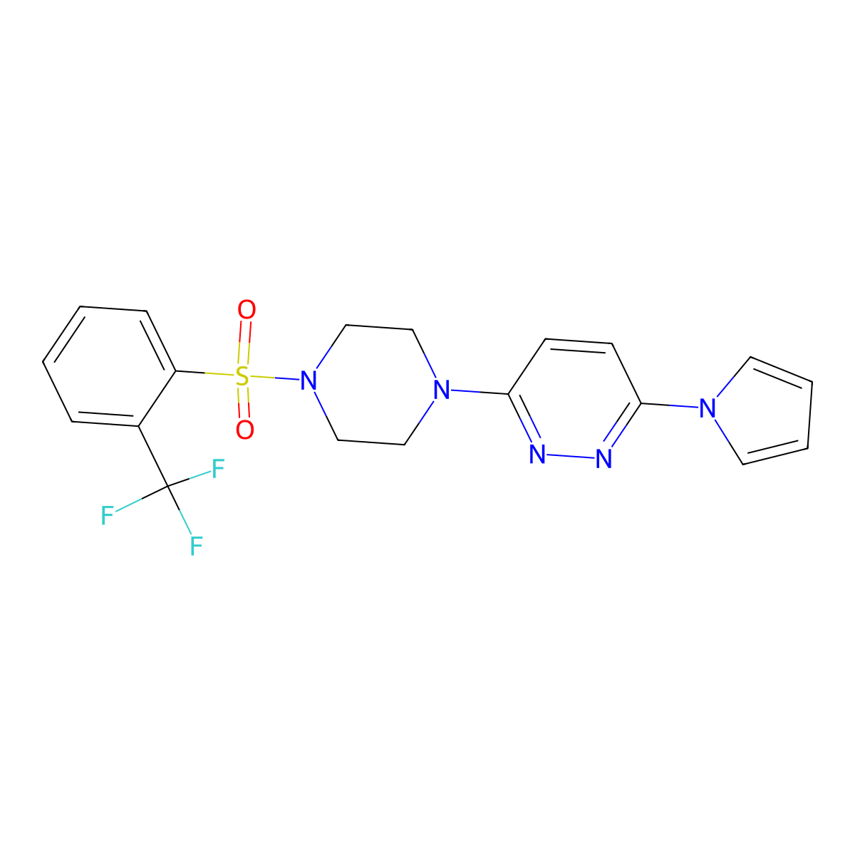3-(1H-pyrrol-1-yl)-6-(4-((2-(trifluoromethyl)phenyl)sulfonyl)piperazin-1-yl)pyridazine molecular structure, CAS 1421457-61-5
