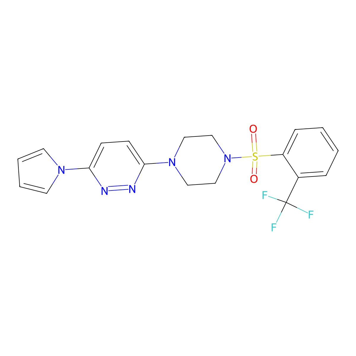 3-(1H-pyrrol-1-yl)-6-(4-((2-(trifluoromethyl)phenyl)sulfonyl)piperazin-1-yl)pyridazine molecular structure, CAS 1421457-61-5