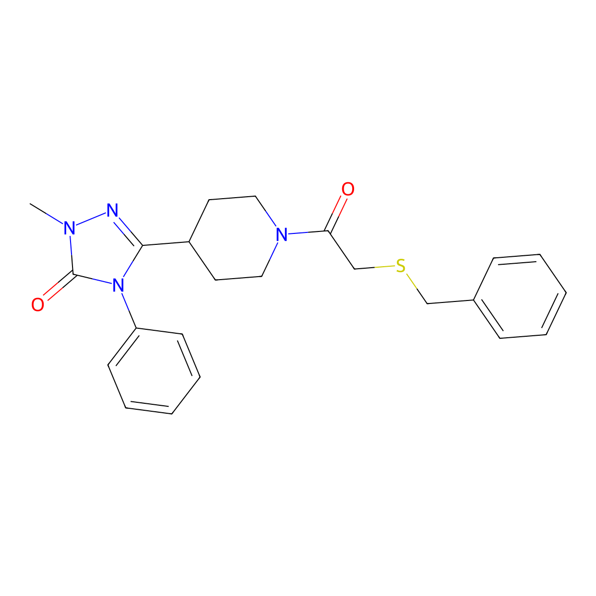 3-(1-(2-(benzylthio)acetyl)piperidin-4-yl)-1-methyl-4-phenyl-1H-1,2,4-triazol-5(4H)-one molecular structure, CAS 1421457-64-8