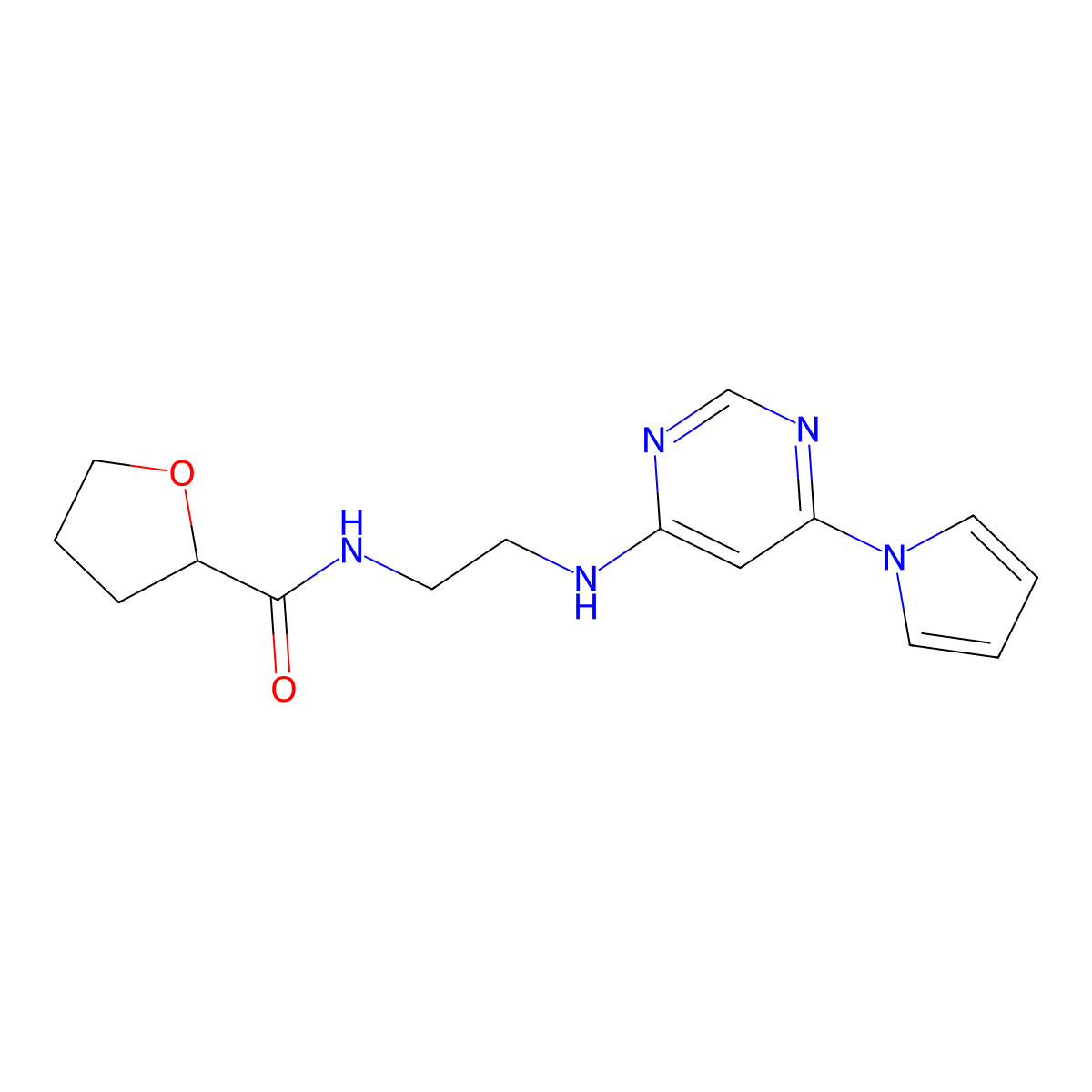 N-(2-{[6-(1H-pyrrol-1-yl)pyrimidin-4-yl]amino}ethyl)oxolane-2-carboxamide molecular structure, CAS 1421457-65-9