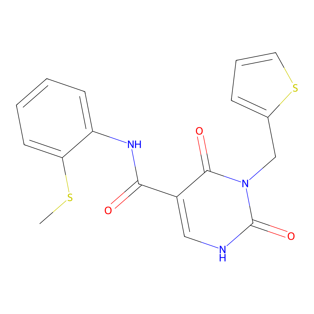 N-(2-(methylthio)phenyl)-2,4-dioxo-3-(thiophen-2-ylmethyl)-1,2,3,4-tetrahydropyrimidine-5-carboxamide molecular structure, CAS 1421457-68-2