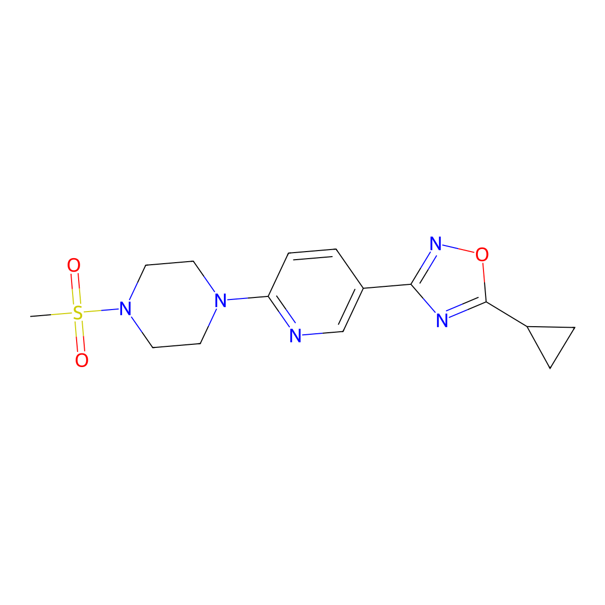 5-Cyclopropyl-3-(6-(4-(methylsulfonyl)piperazin-1-yl)pyridin-3-yl)-1,2,4-oxadiazole molecular structure, CAS 1421457-70-6