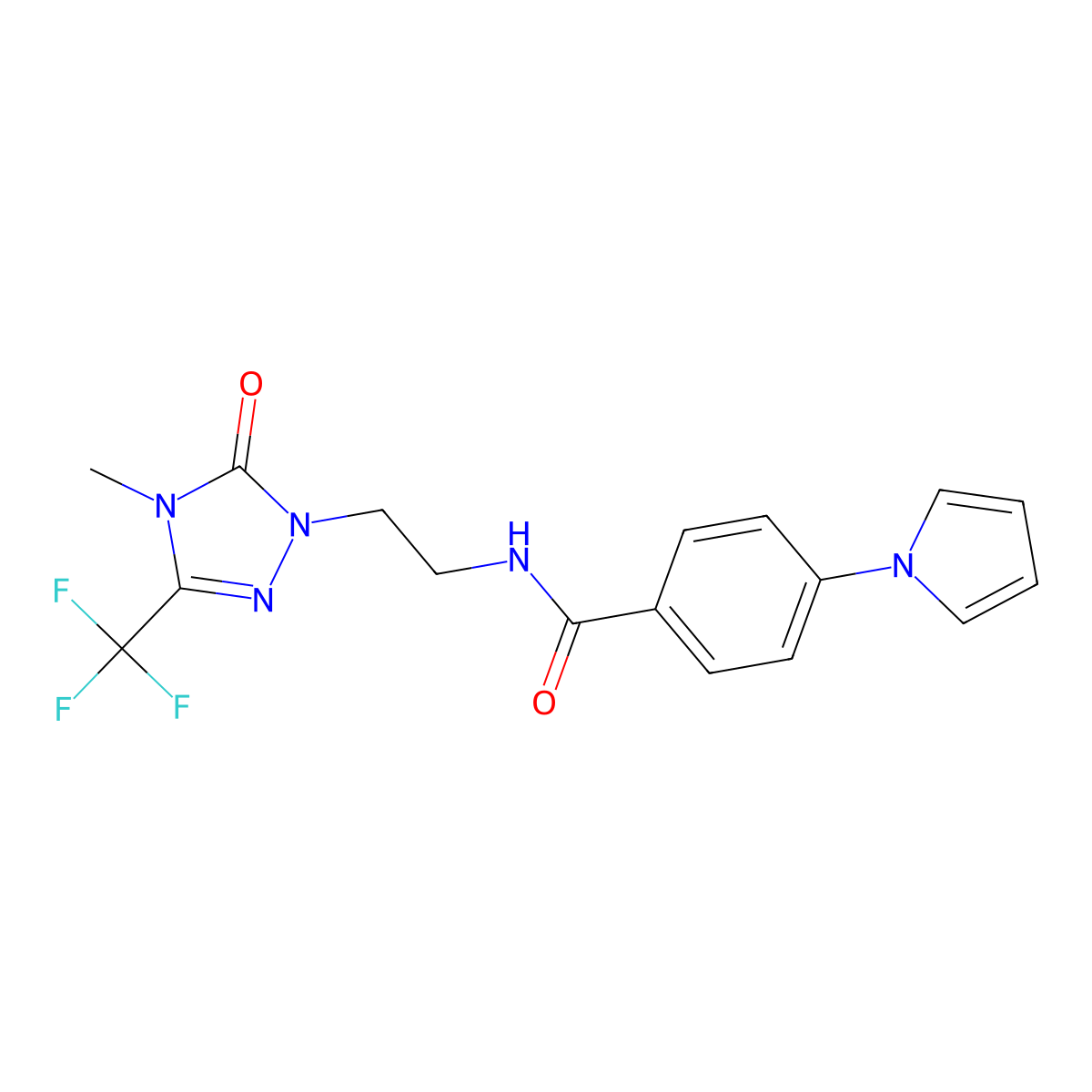 N-{2-[4-methyl-5-oxo-3-(trifluoromethyl)-4,5-dihydro-1H-1,2,4-triazol-1-yl]ethyl}-4-(1H-pyrrol-1-yl)benzamide molecular structure, CAS 1421457-75-1