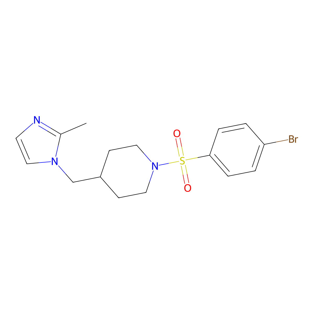 1-((4-bromophenyl)sulfonyl)-4-((2-methyl-1H-imidazol-1-yl)methyl)piperidine molecular structure, CAS 1421457-76-2