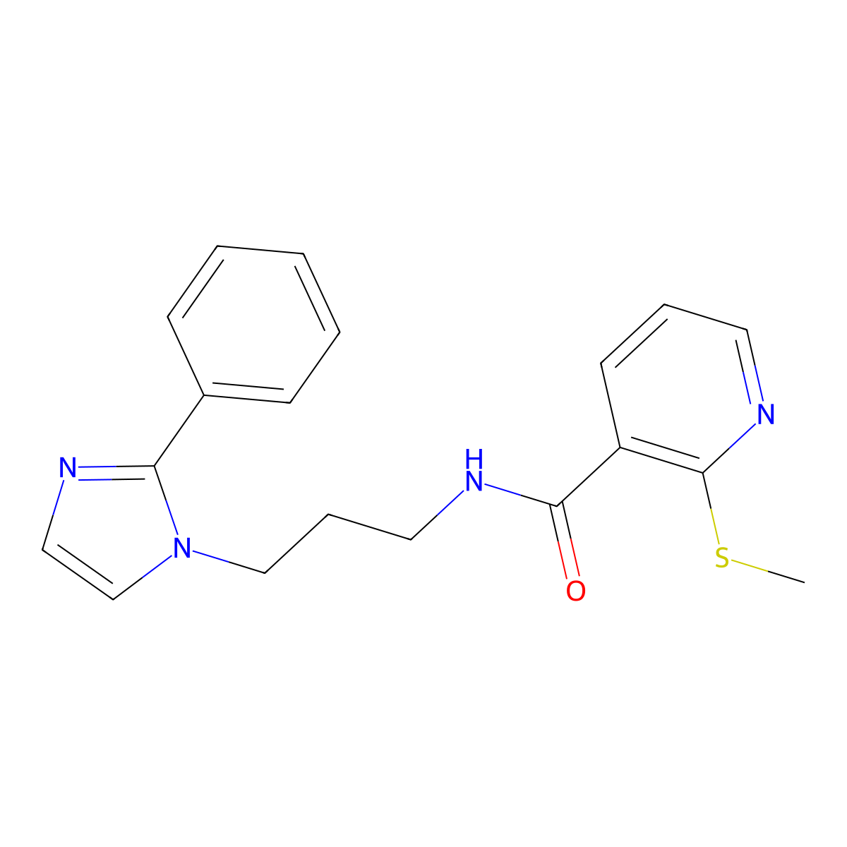 2-(methylthio)-N-(3-(2-phenyl-1H-imidazol-1-yl)propyl)nicotinamide molecular structure, CAS 1421457-80-8