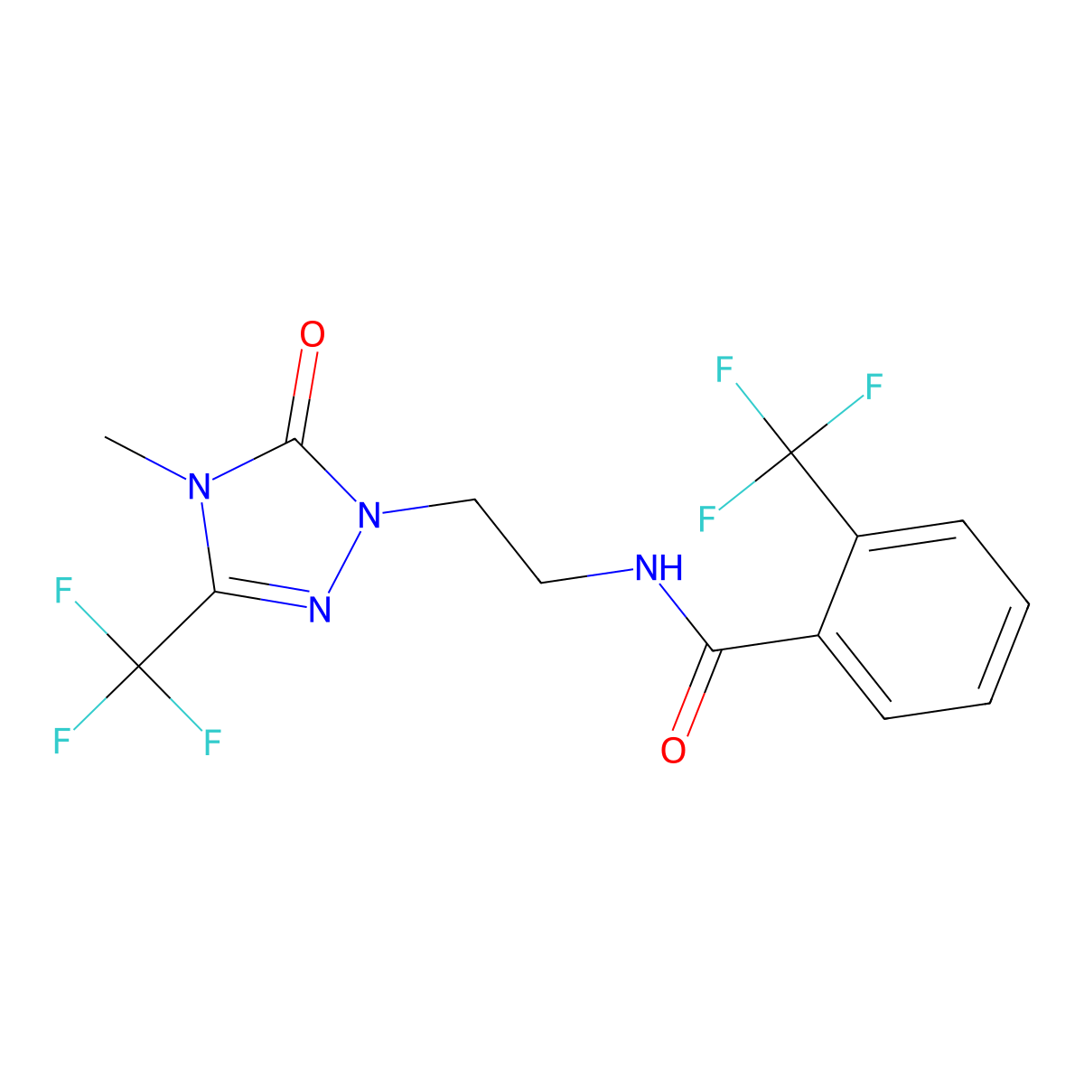 N-{2-[4-methyl-5-oxo-3-(trifluoromethyl)-4,5-dihydro-1H-1,2,4-triazol-1-yl]ethyl}-2-(trifluoromethyl)benzamide molecular structure, CAS 1421457-87-5