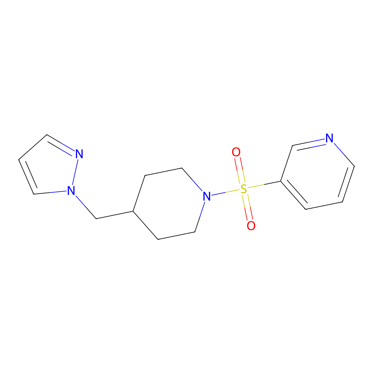 3-((4-((1H-pyrazol-1-yl)methyl)piperidin-1-yl)sulfonyl)pyridine molecular structure, CAS 1421457-93-3