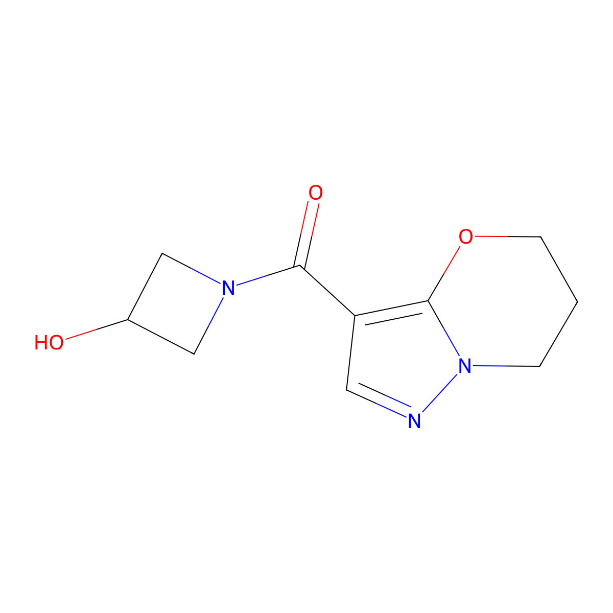 (6,7-dihydro-5H-pyrazolo[5,1-b][1,3]oxazin-3-yl)(3-hydroxyazetidin-1-yl)methanone molecular structure, CAS 1421457-94-4