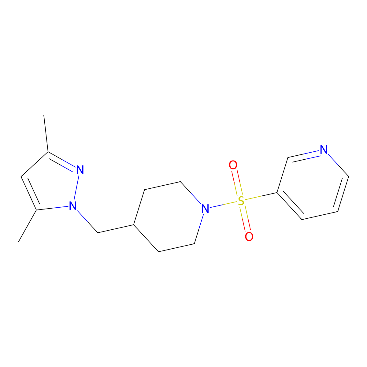 3-({4-[(3,5-dimethyl-1H-pyrazol-1-yl)methyl]piperidin-1-yl}sulfonyl)pyridine molecular structure, CAS 1421457-96-6