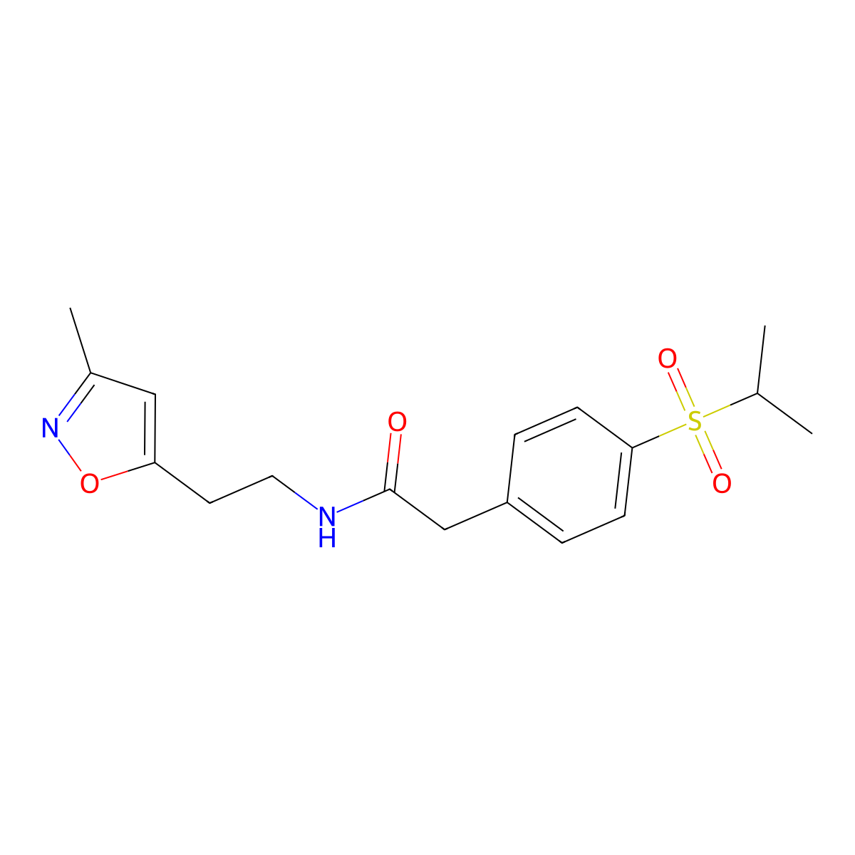 2-(4-(isopropylsulfonyl)phenyl)-N-(2-(3-methylisoxazol-5-yl)ethyl)acetamide molecular structure, CAS 1421458-01-6