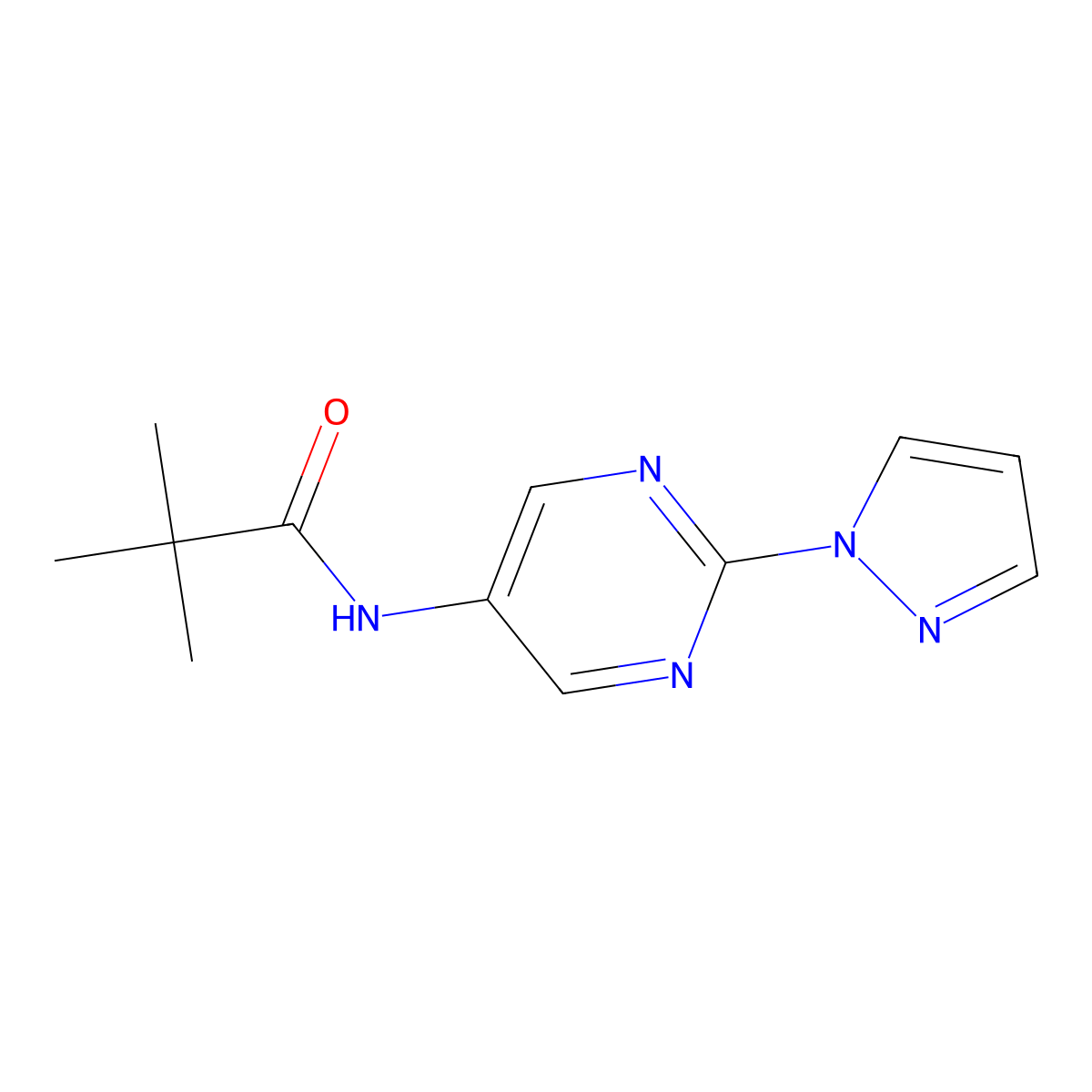 N-(2-(1H-pyrazol-1-yl)pyrimidin-5-yl)pivalamide molecular structure, CAS 1421458-07-2
