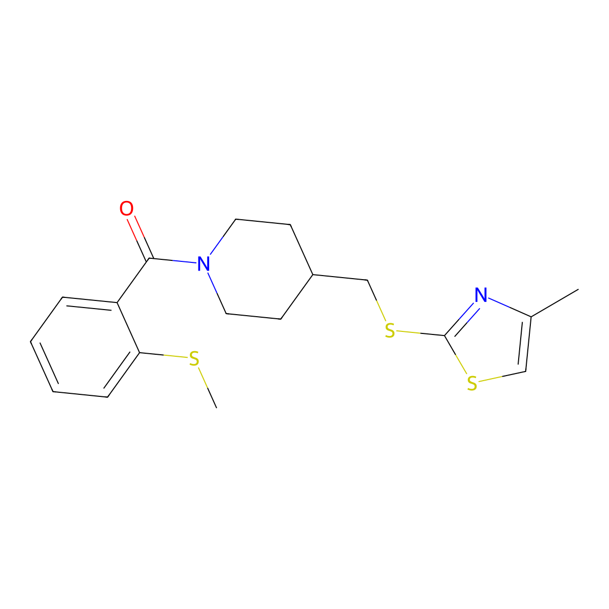 (4-(((4-Methylthiazol-2-yl)thio)methyl)piperidin-1-yl)(2-(methylthio)phenyl)methanone molecular structure, CAS 1421458-08-3