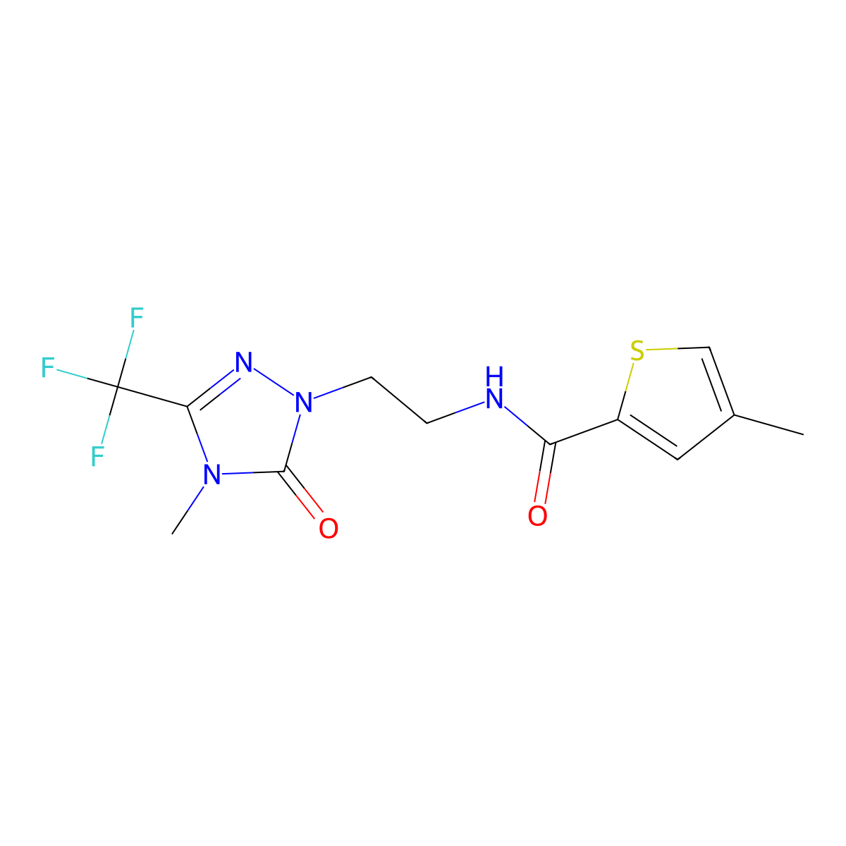 4-methyl-N-{2-[4-methyl-5-oxo-3-(trifluoromethyl)-4,5-dihydro-1H-1,2,4-triazol-1-yl]ethyl}thiophene-2-carboxamide molecular structure, CAS 1421458-11-8