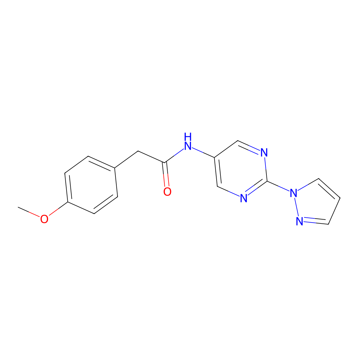 N-(2-(1H-pyrazol-1-yl)pyrimidin-5-yl)-2-(4-methoxyphenyl)acetamide molecular structure, CAS 1421458-13-0