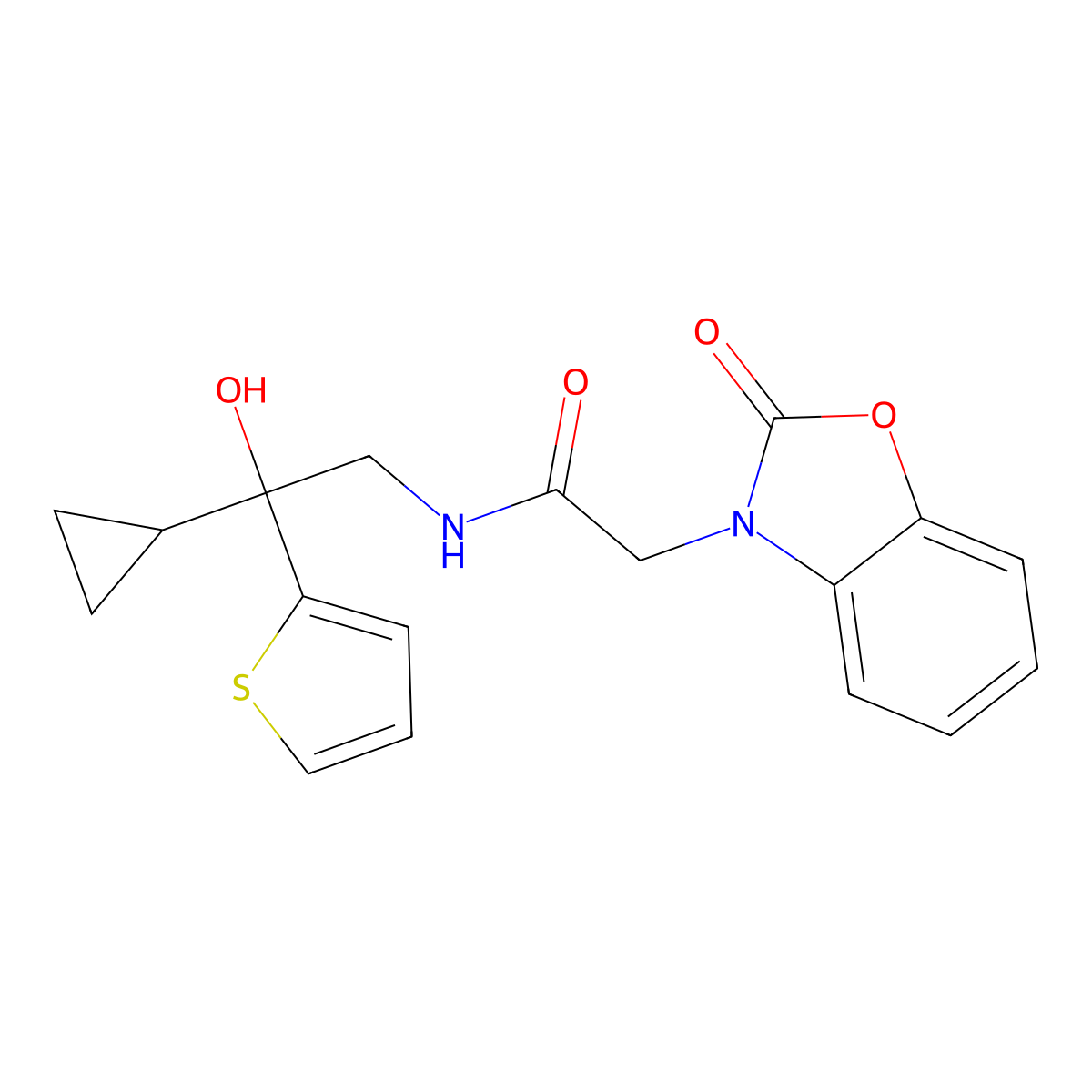 N-(2-cyclopropyl-2-hydroxy-2-(thiophen-2-yl)ethyl)-2-(2-oxobenzo[d]oxazol-3(2H)-yl)acetamide molecular structure, CAS 1421458-15-2