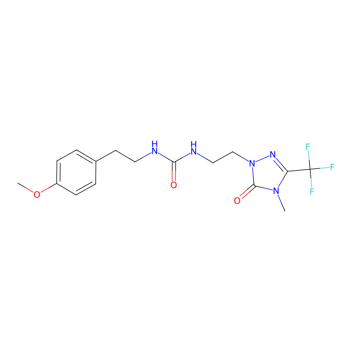 1-(4-methoxyphenethyl)-3-(2-(4-methyl-5-oxo-3-(trifluoromethyl)-4,5-dihydro-1H-1,2,4-triazol-1-yl)ethyl)urea molecular structure, CAS 1421458-18-5