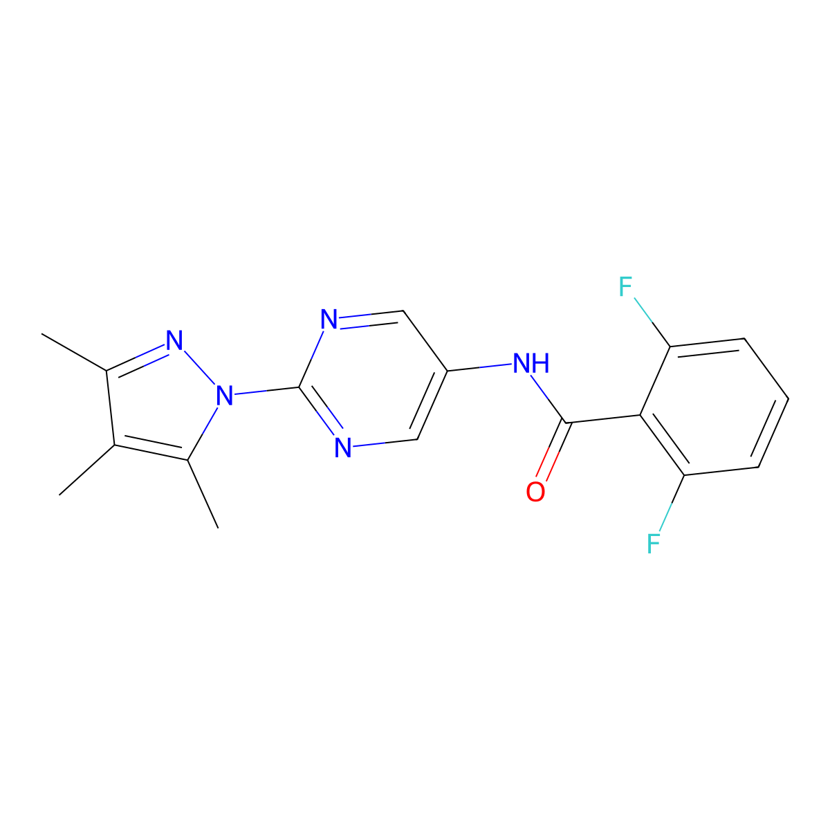 2,6-difluoro-N-[2-(3,4,5-trimethyl-1H-pyrazol-1-yl)pyrimidin-5-yl]benzamide molecular structure, CAS 1421458-25-4