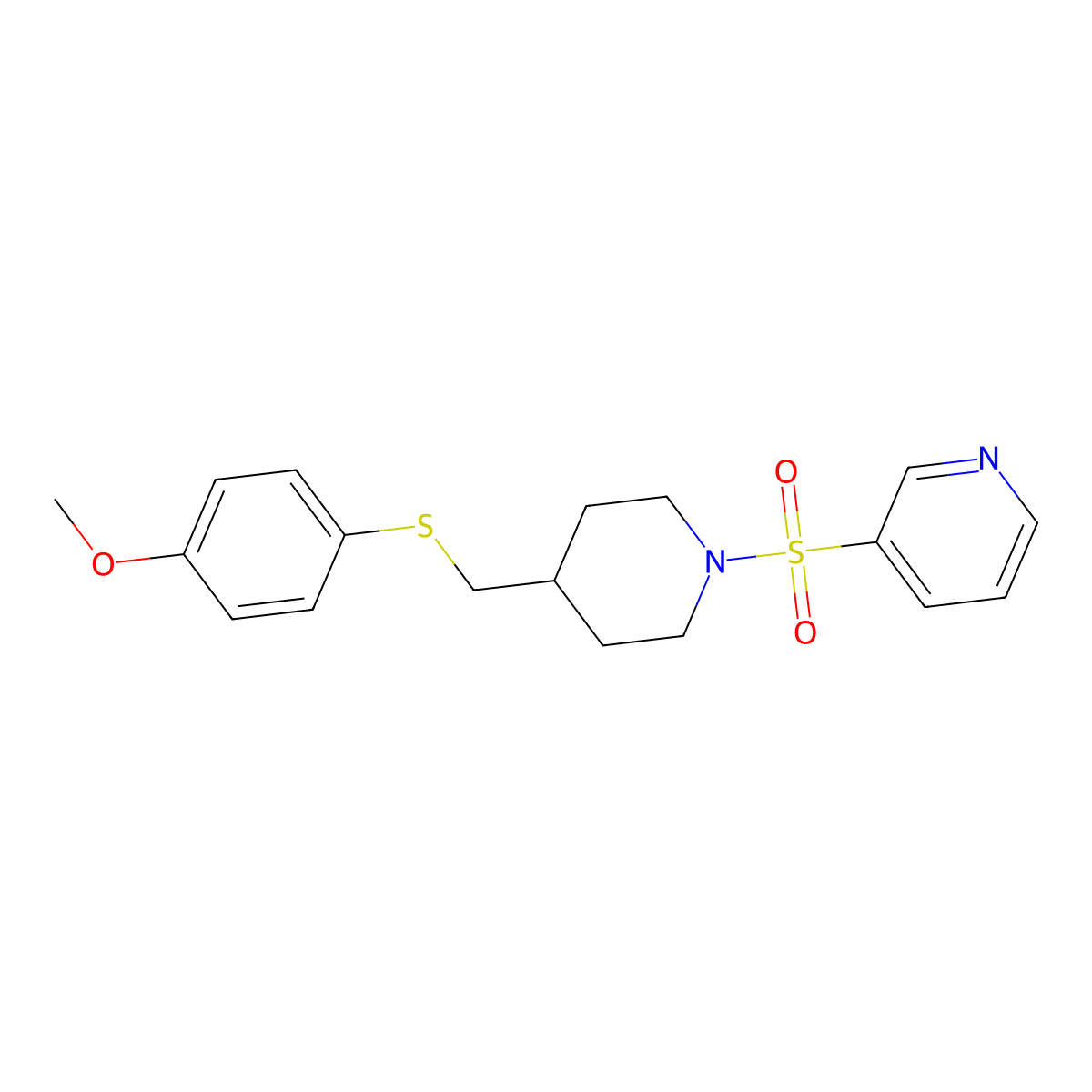 3-((4-(((4-Methoxyphenyl)thio)methyl)piperidin-1-yl)sulfonyl)pyridine molecular structure, CAS 1421458-28-7