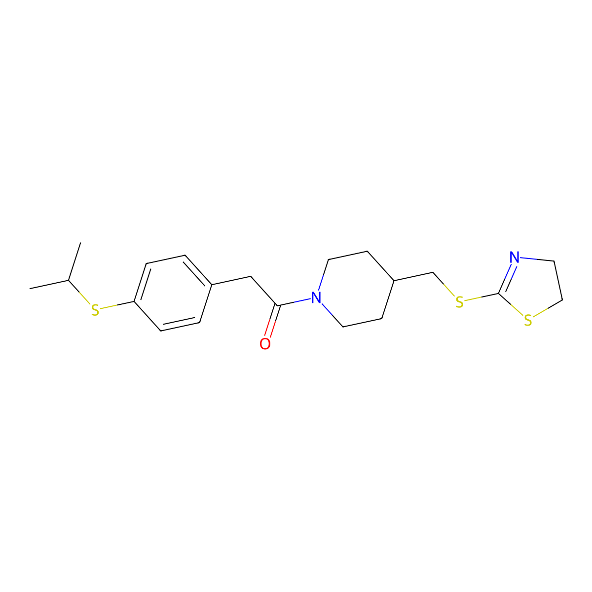 1-(4-(((4,5-Dihydrothiazol-2-yl)thio)methyl)piperidin-1-yl)-2-(4-(isopropylthio)phenyl)ethanone molecular structure, CAS 1421458-37-8