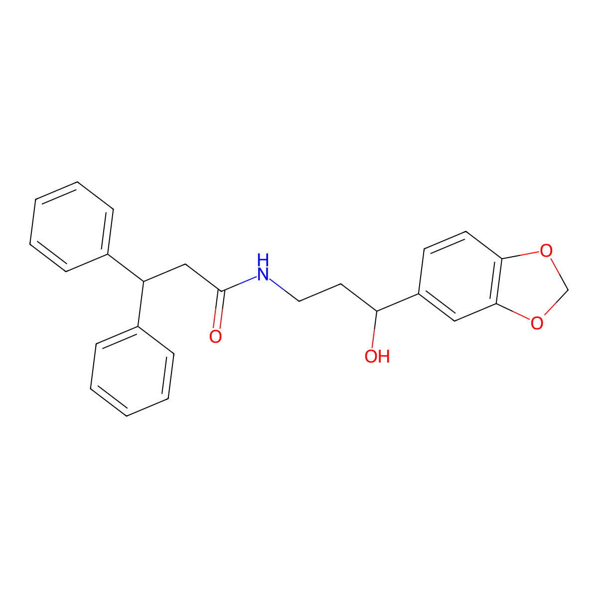 N-(3-(benzo[d][1,3]dioxol-5-yl)-3-hydroxypropyl)-3,3-diphenylpropanamide molecular structure, CAS 1421458-47-0
