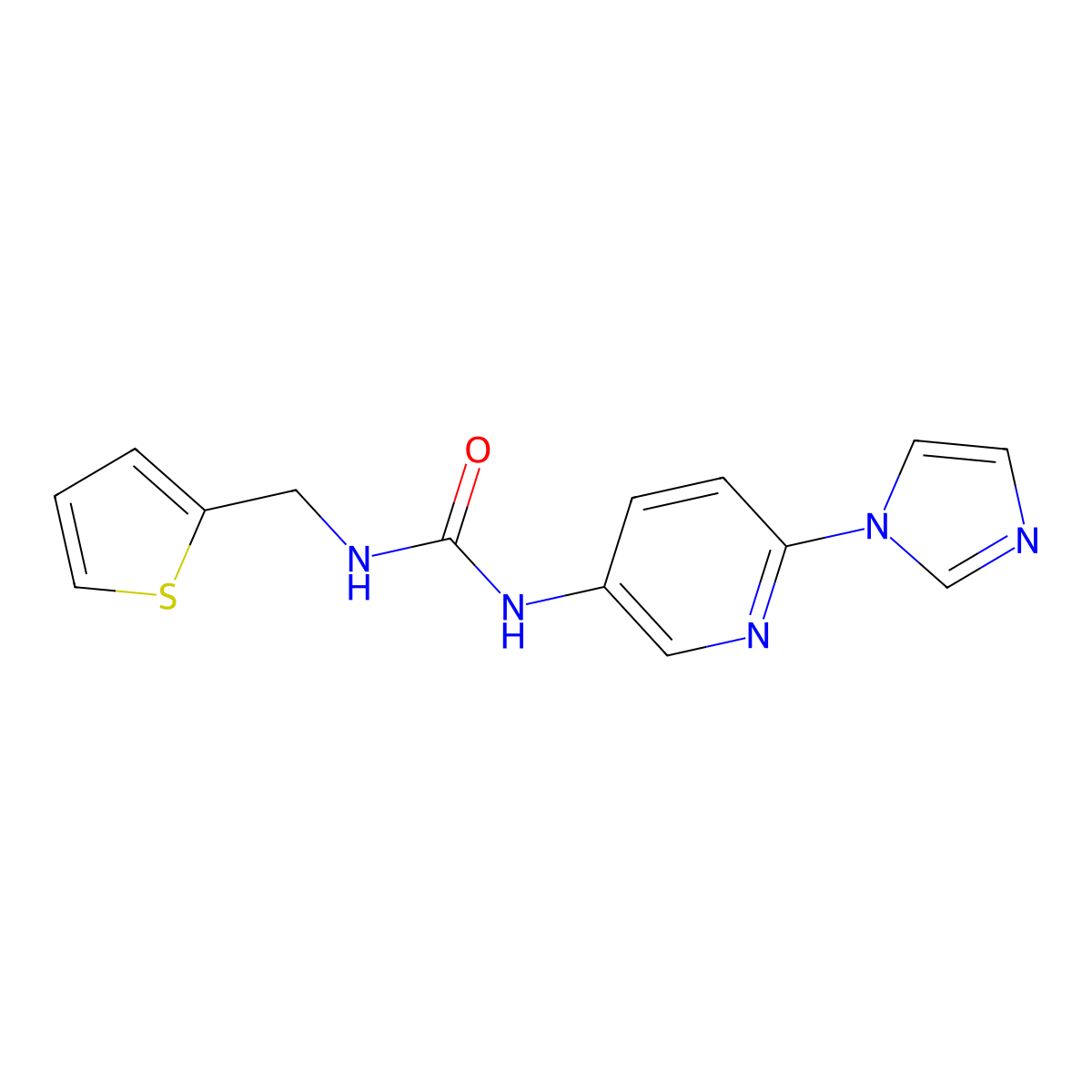 1-(6-(1H-imidazol-1-yl)pyridin-3-yl)-3-(thiophen-2-ylmethyl)urea molecular structure, CAS 1421458-50-5