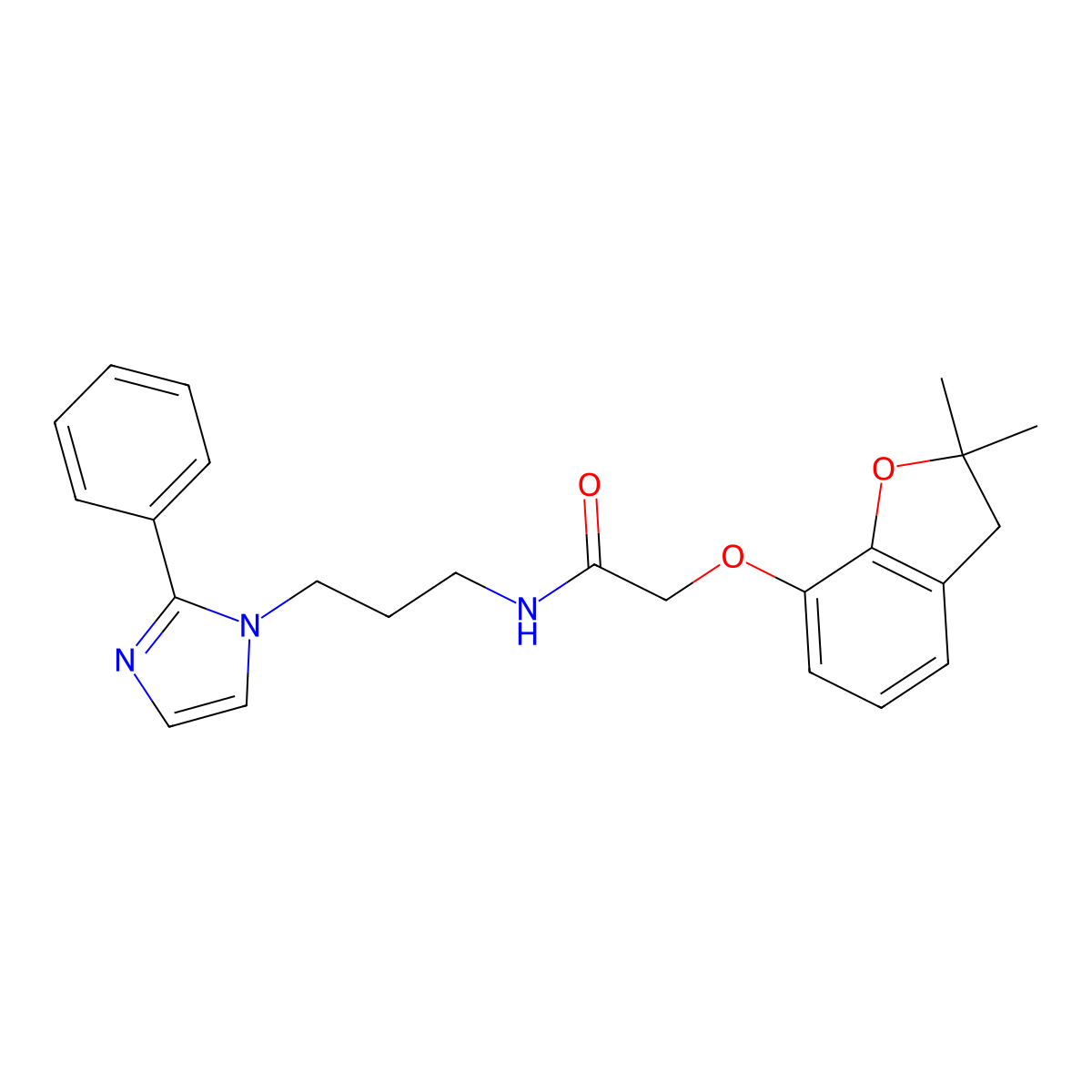 2-((2,2-dimethyl-2,3-dihydrobenzofuran-7-yl)oxy)-N-(3-(2-phenyl-1H-imidazol-1-yl)propyl)acetamide molecular structure, CAS 1421458-51-6