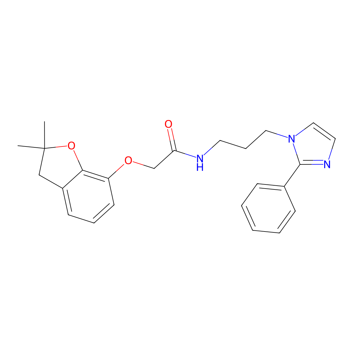 2-((2,2-dimethyl-2,3-dihydrobenzofuran-7-yl)oxy)-N-(3-(2-phenyl-1H-imidazol-1-yl)propyl)acetamide molecular structure, CAS 1421458-51-6