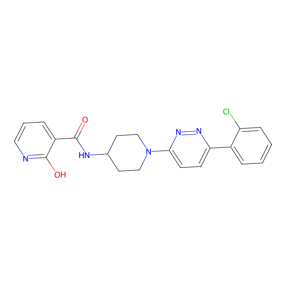 N-(1-(6-(2-chlorophenyl)pyridazin-3-yl)piperidin-4-yl)-2-hydroxynicotinamide molecular structure, CAS 1421458-53-8