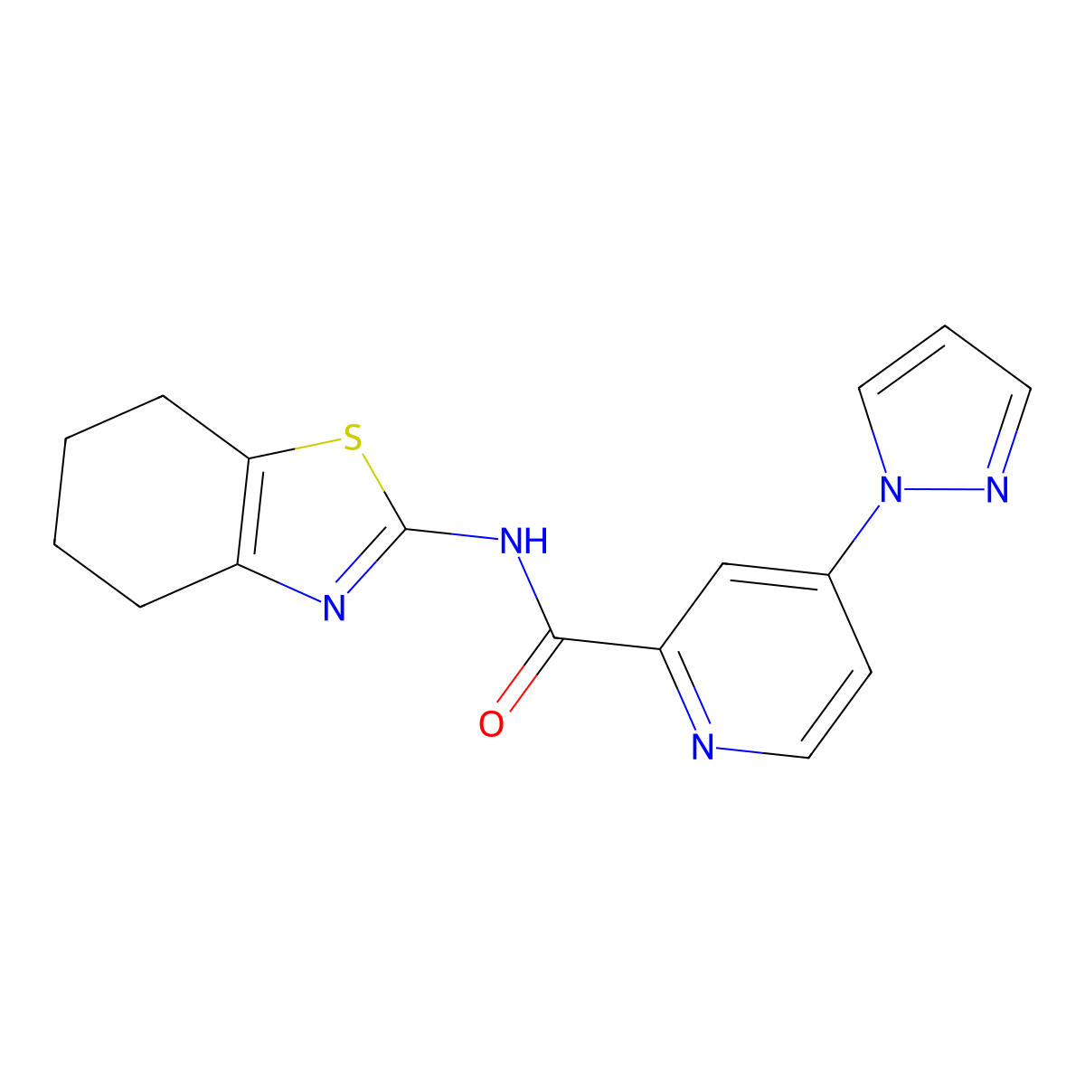 4-(1H-pyrazol-1-yl)-N-(4,5,6,7-tetrahydrobenzo[d]thiazol-2-yl)picolinamide molecular structure, CAS 1421458-59-4