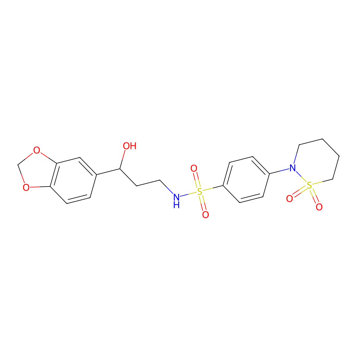 N-(3-(benzo[d][1,3]dioxol-5-yl)-3-hydroxypropyl)-4-(1,1-dioxido-1,2-thiazinan-2-yl)benzenesulfonamide molecular structure, CAS 1421458-62-9