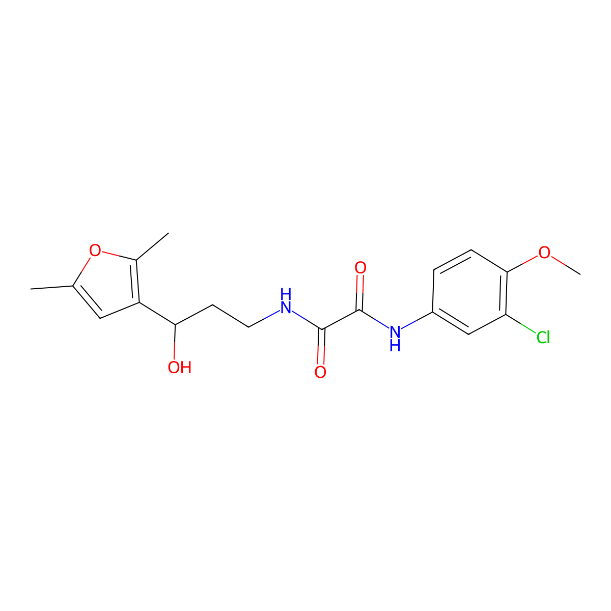 N1-(3-chloro-4-methoxyphenyl)-N2-(3-(2,5-dimethylfuran-3-yl)-3-hydroxypropyl)oxalamide molecular structure, CAS 1421458-71-0