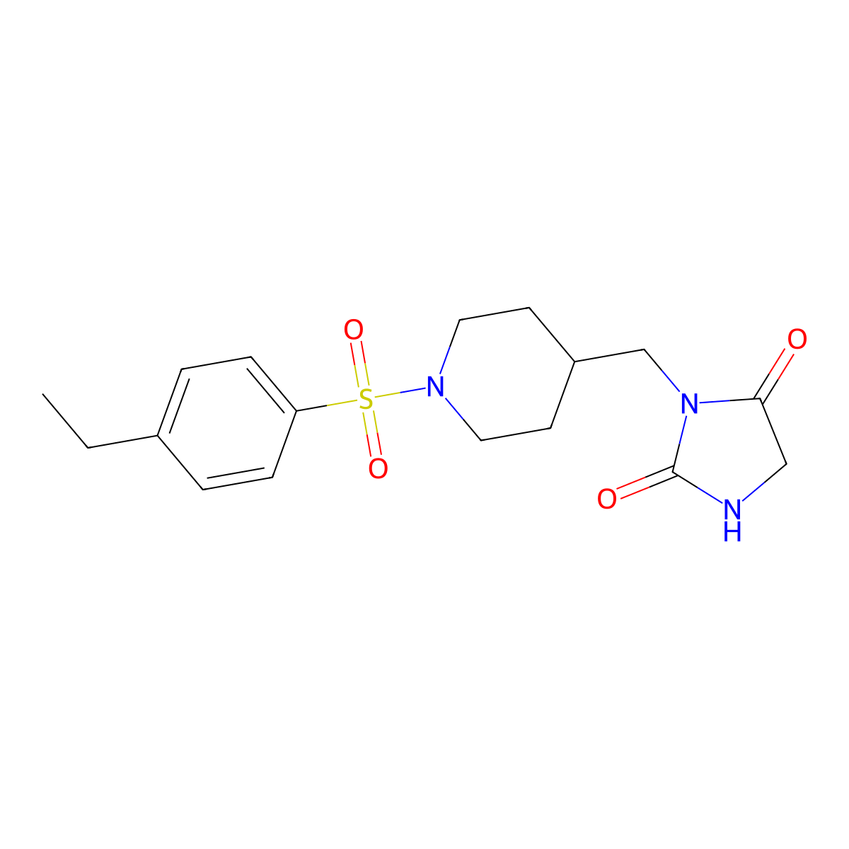 3-((1-((4-Ethylphenyl)sulfonyl)piperidin-4-yl)methyl)imidazolidine-2,4-dione molecular structure, CAS 1421458-73-2