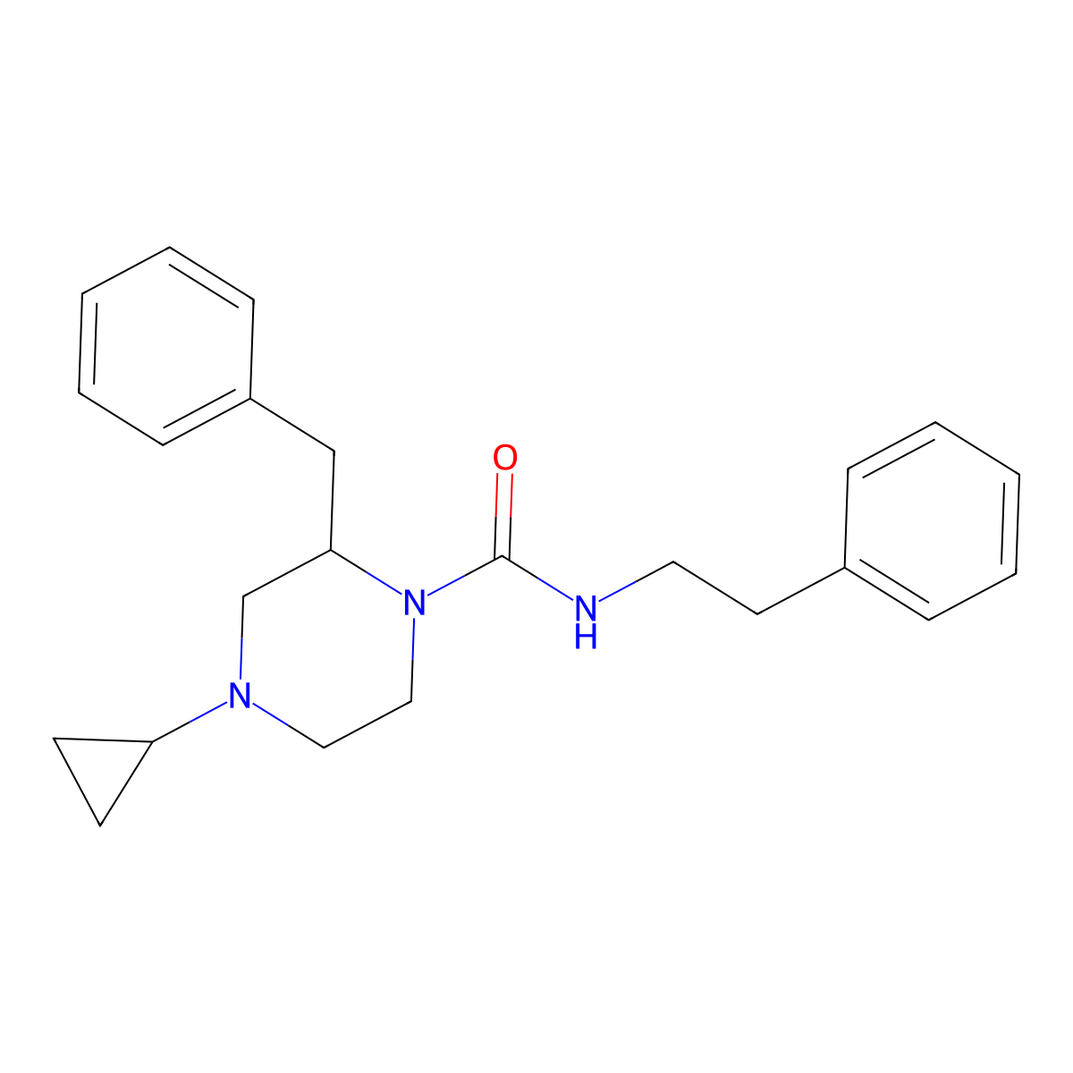 2-benzyl-4-cyclopropyl-N-phenethylpiperazine-1-carboxamide molecular structure, CAS 1421458-75-4