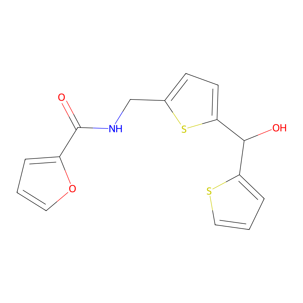 N-((5-(hydroxy(thiophen-2-yl)methyl)thiophen-2-yl)methyl)furan-2-carboxamide molecular structure, CAS 1421458-77-6