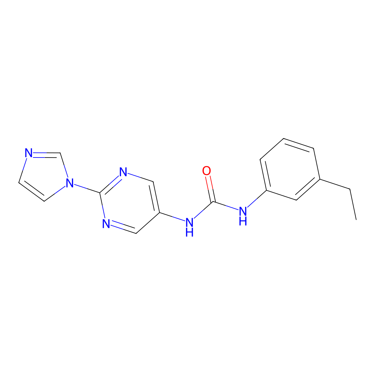 1-(2-(1H-imidazol-1-yl)pyrimidin-5-yl)-3-(3-ethylphenyl)urea molecular structure, CAS 1421458-78-7