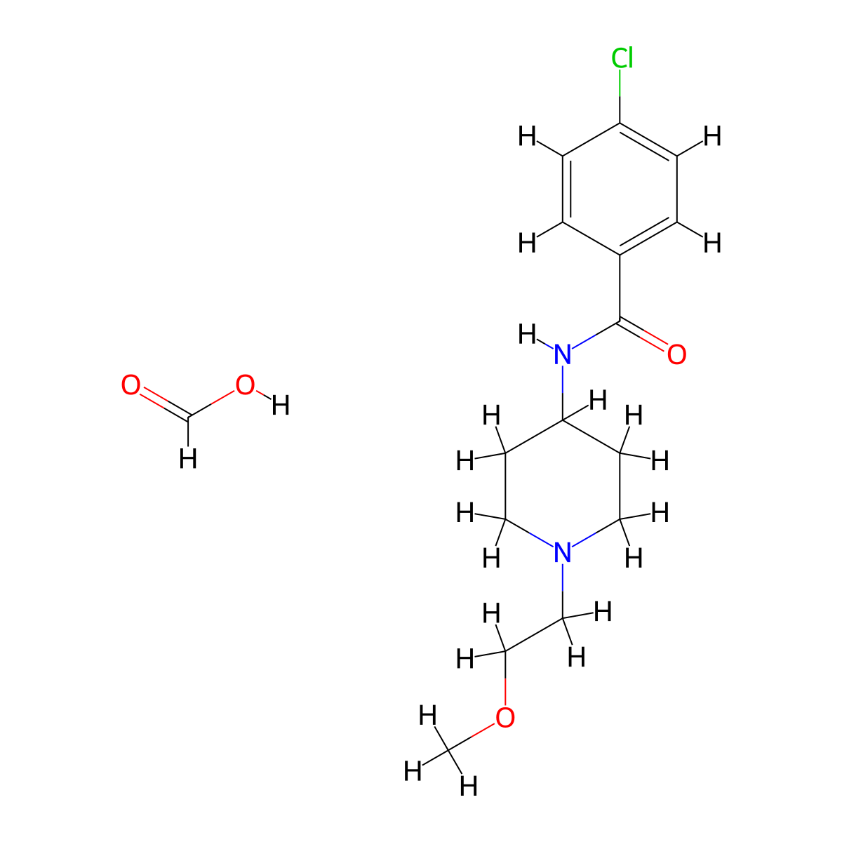 4-chloro-N-(1-(2-methoxyethyl)piperidin-4-yl)benzamide formate molecular structure, CAS 1421458-88-9