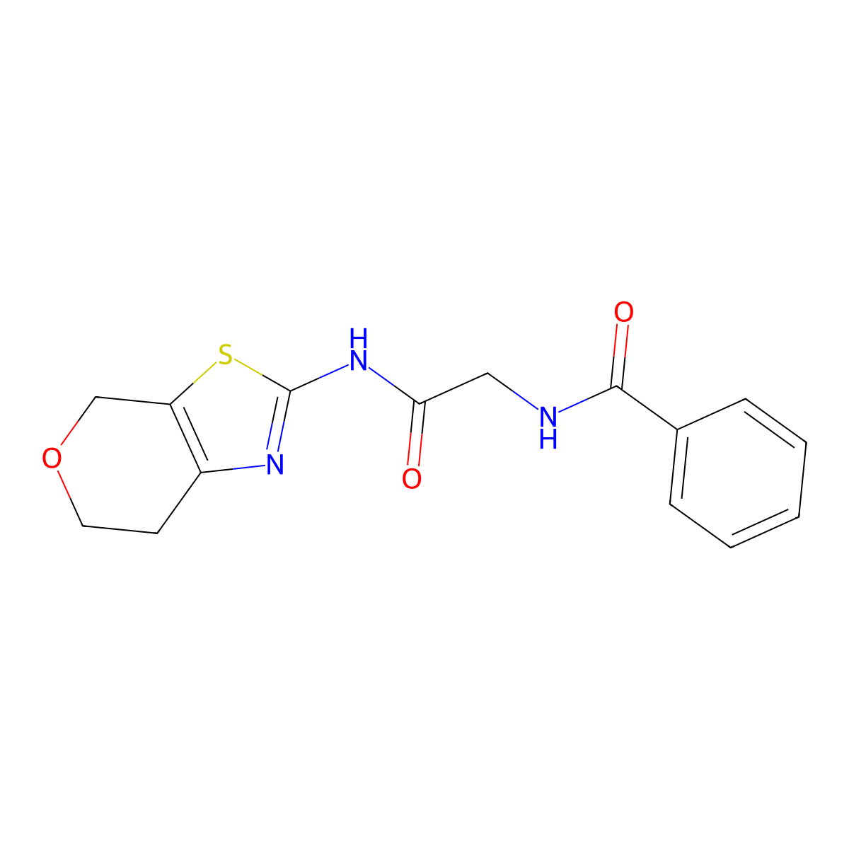 N-(2-((6,7-dihydro-4H-pyrano[4,3-d]thiazol-2-yl)amino)-2-oxoethyl)benzamide molecular structure, CAS 1421458-92-5