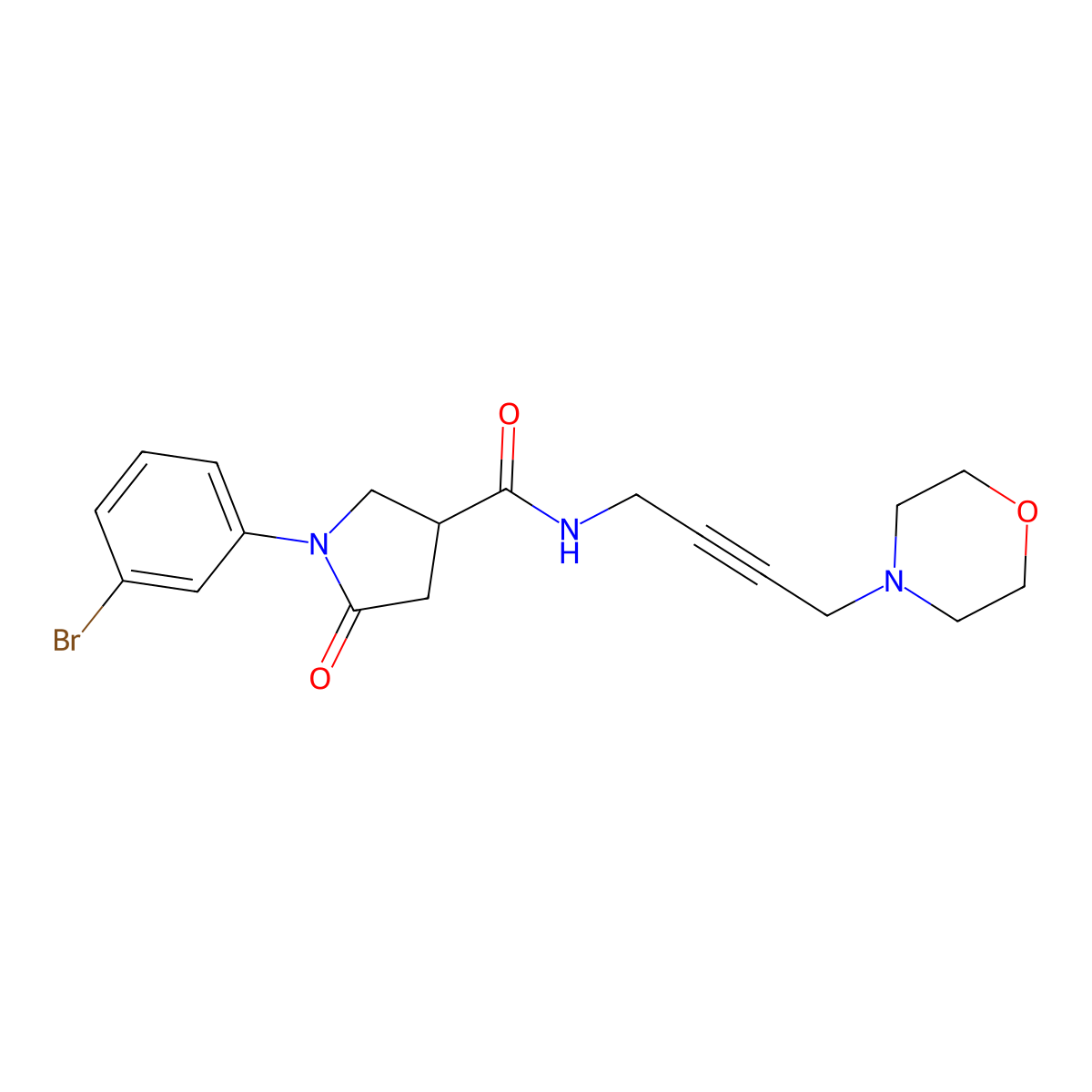 1-(3-bromophenyl)-N-(4-morpholinobut-2-yn-1-yl)-5-oxopyrrolidine-3-carboxamide molecular structure, CAS 1421458-94-7