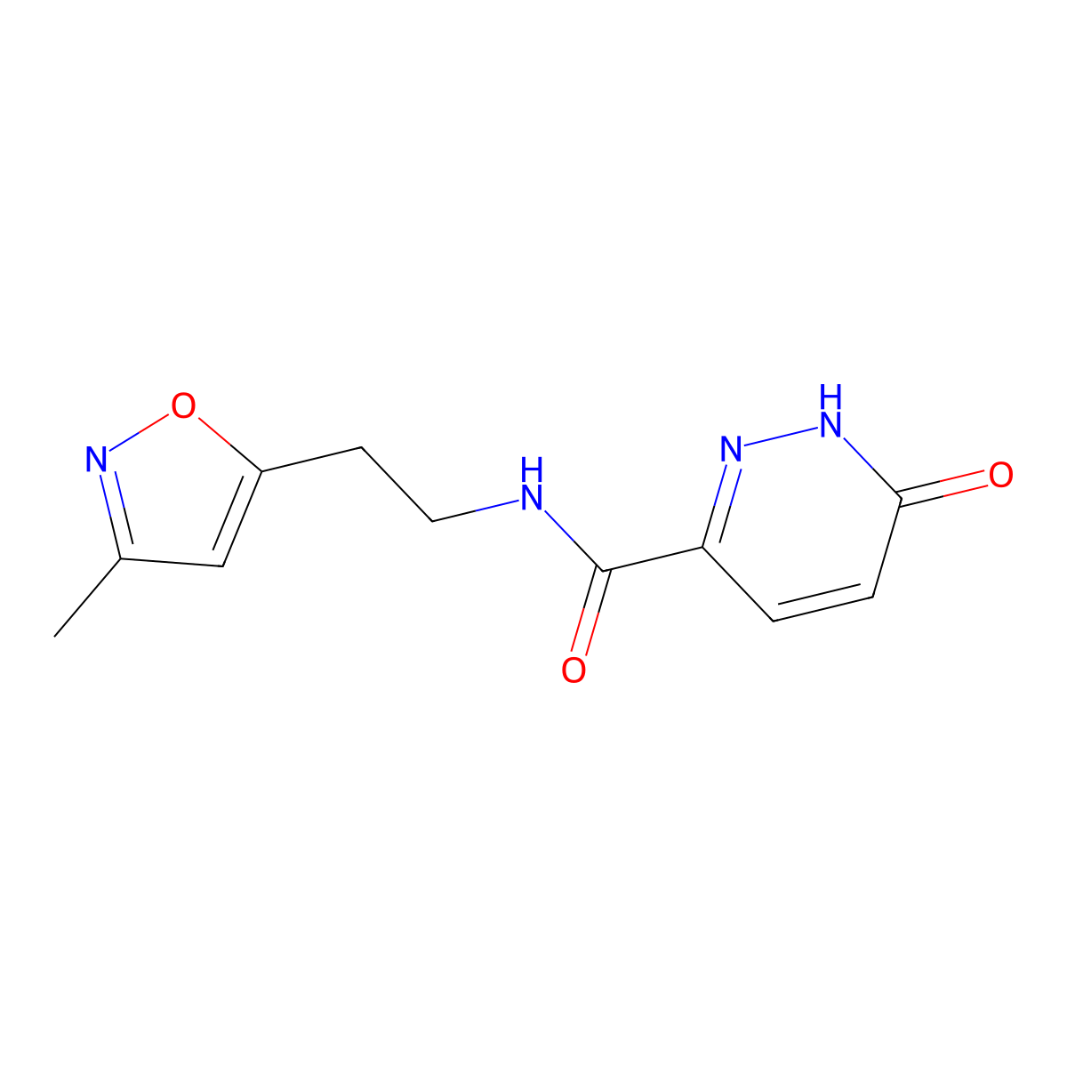 N-(2-(3-methylisoxazol-5-yl)ethyl)-6-oxo-1,6-dihydropyridazine-3-carboxamide molecular structure, CAS 1421458-97-0
