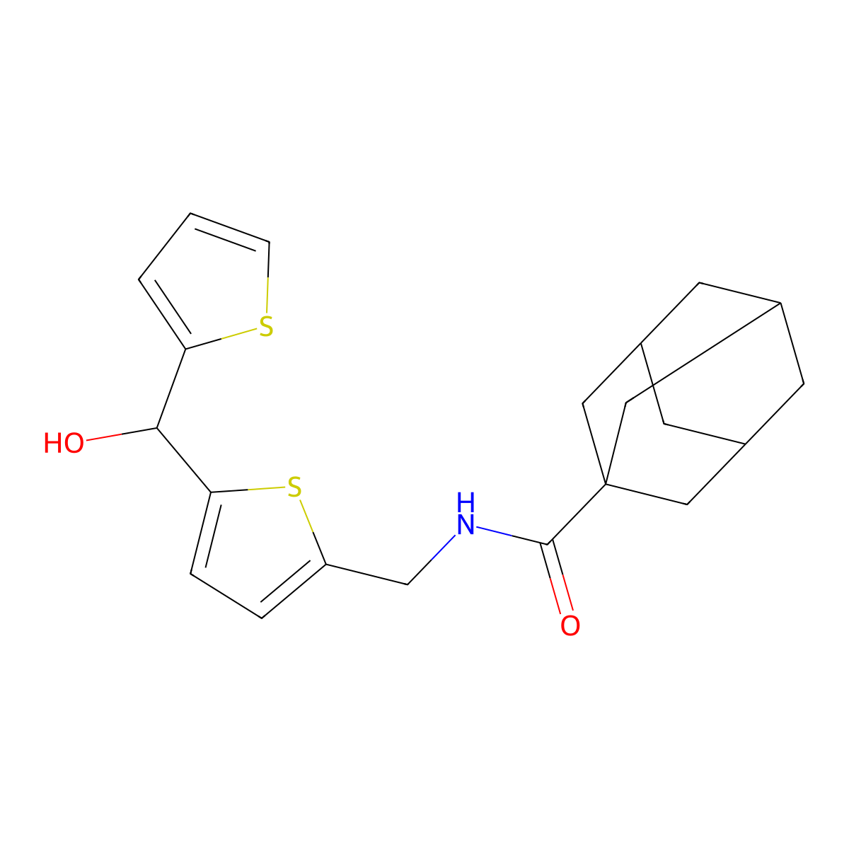 N-({5-[hydroxy(thiophen-2-yl)methyl]thiophen-2-yl}methyl)adamantane-1-carboxamide molecular structure, CAS 1421458-98-1