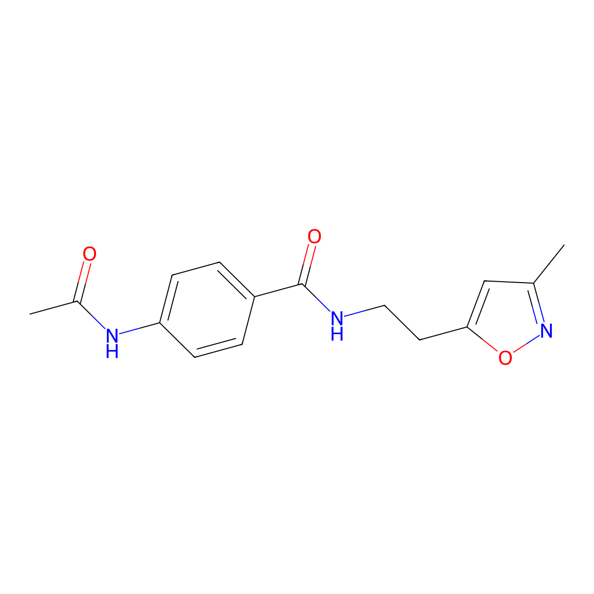 4-acetamido-N-(2-(3-methylisoxazol-5-yl)ethyl)benzamide molecular structure, CAS 1421459-00-8