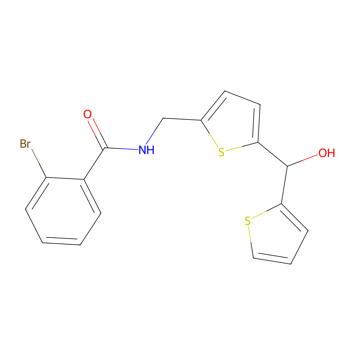 2-Bromo-N-({5-[hydroxy(thiophen-2-YL)methyl]thiophen-2-YL}methyl)benzamide molecular structure, CAS 1421459-04-2