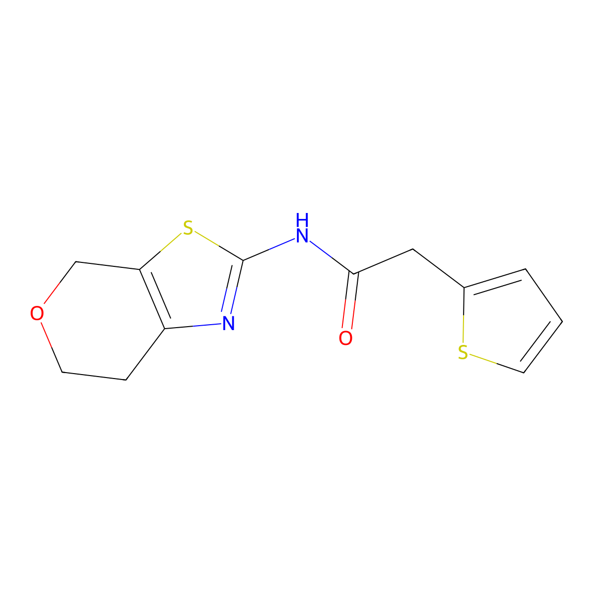 N-(6,7-dihydro-4H-pyrano[4,3-d]thiazol-2-yl)-2-(thiophen-2-yl)acetamide molecular structure, CAS 1421459-05-3