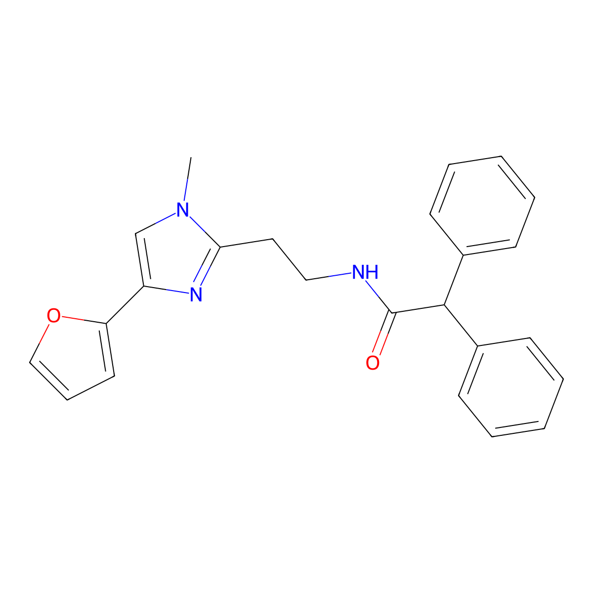 N-(2-(4-(furan-2-yl)-1-methyl-1H-imidazol-2-yl)ethyl)-2,2-diphenylacetamide molecular structure, CAS 1421459-06-4