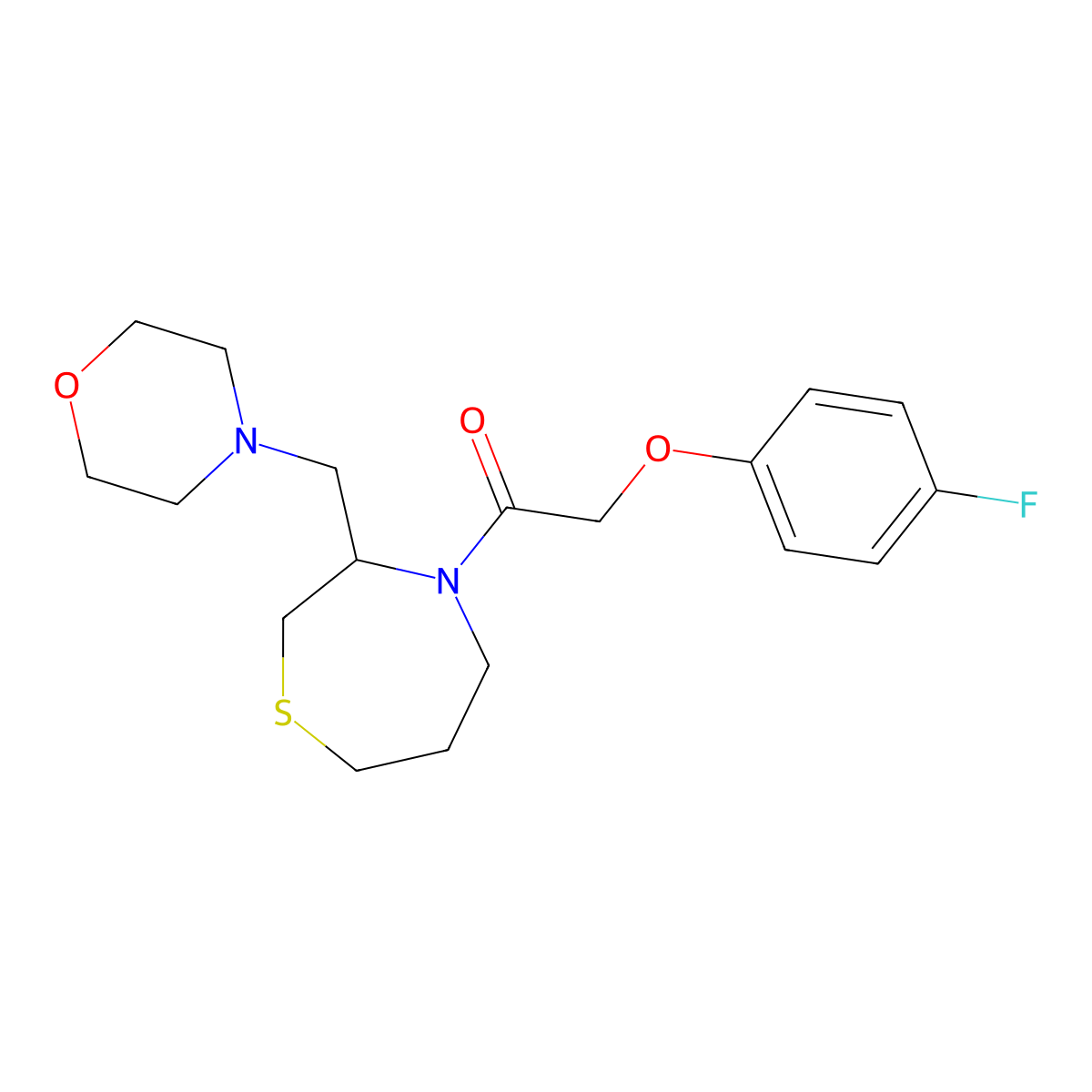 2-(4-Fluorophenoxy)-1-(3-(morpholinomethyl)-1,4-thiazepan-4-yl)ethanone molecular structure, CAS 1421459-07-5